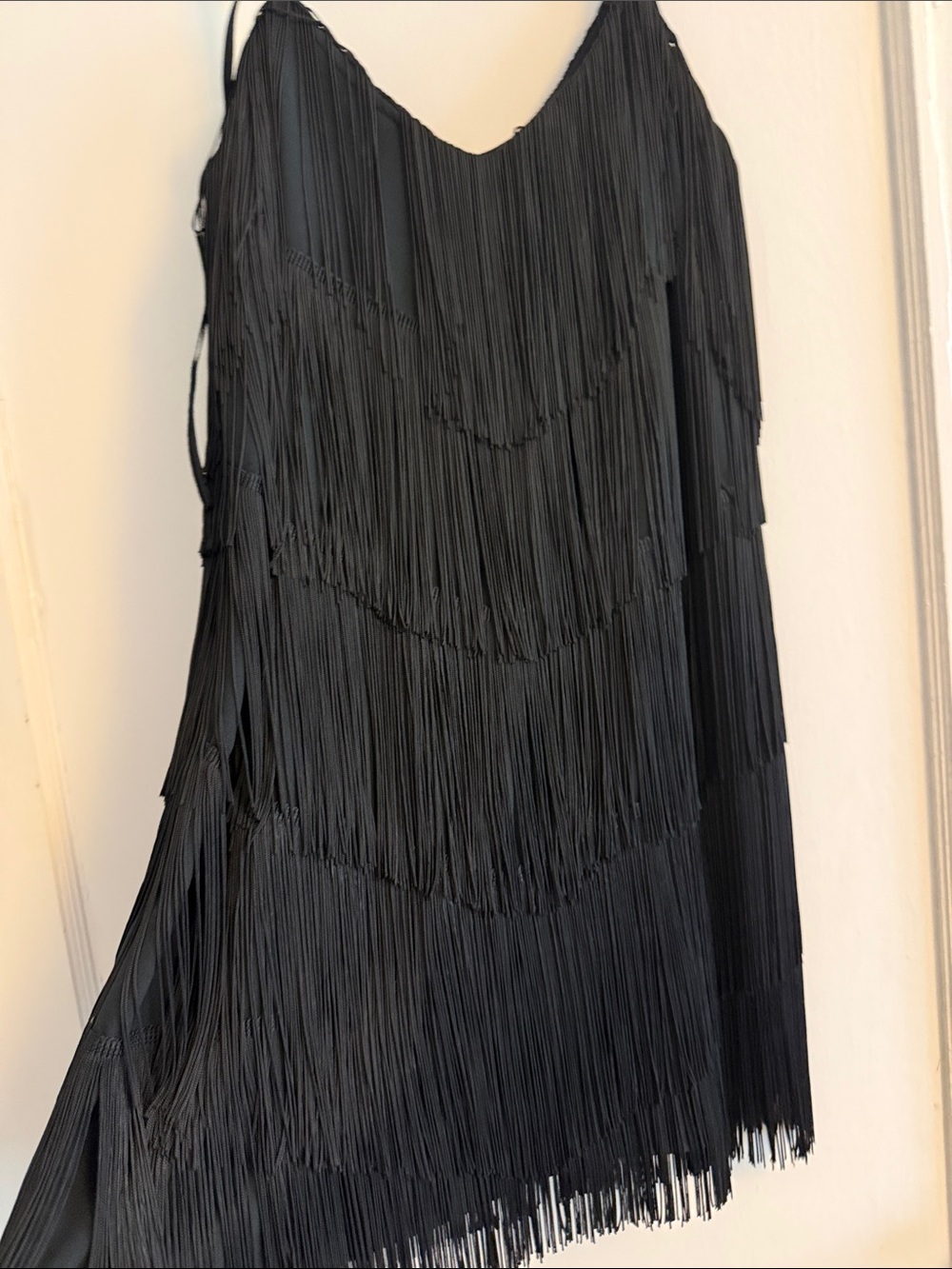 Zara black fringe tiered mini dress